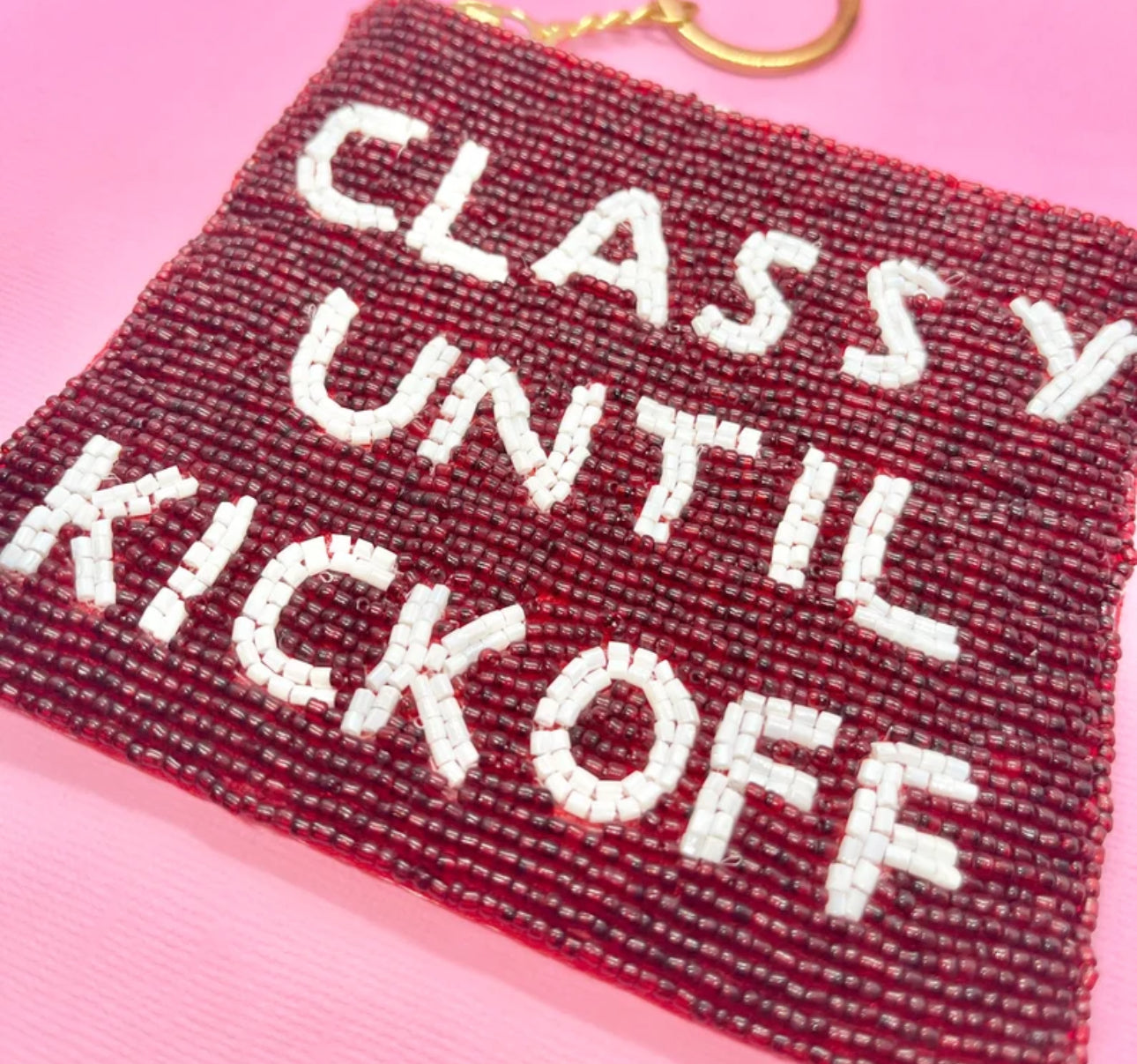Dark Maroon Classy Until Kickoff Beaded Coin Purse