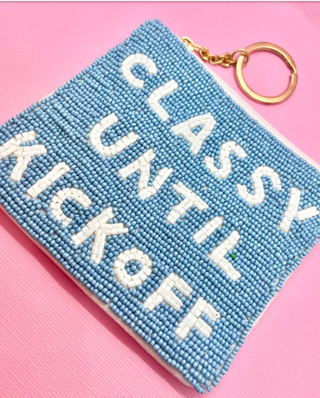 Turquoise Classy Until Kickoff Beaded Coin Purse Keychain