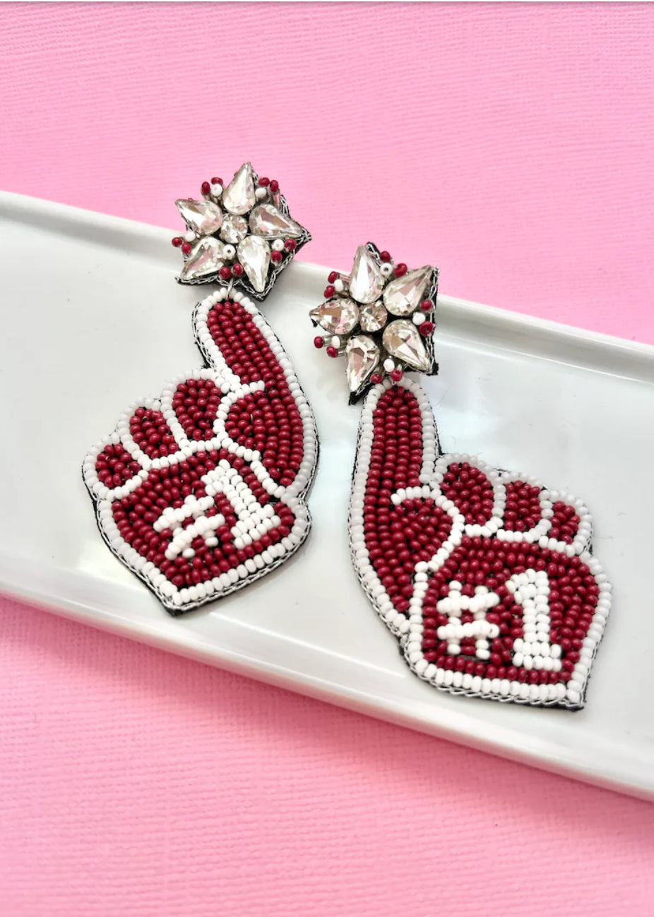 Maroon and White Game Day Earrings