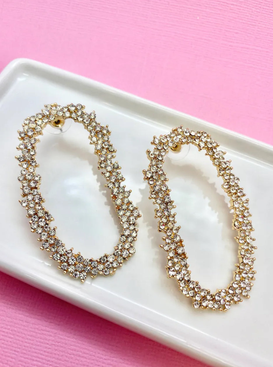 Crystal and 18K Plated Gold Loop Statement Earrings