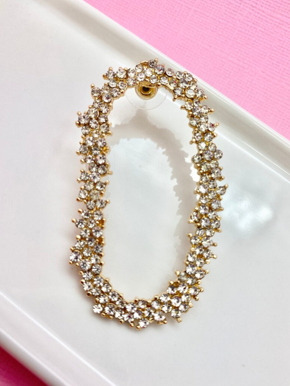 Crystal and 18K Plated Gold Loop Statement Earrings