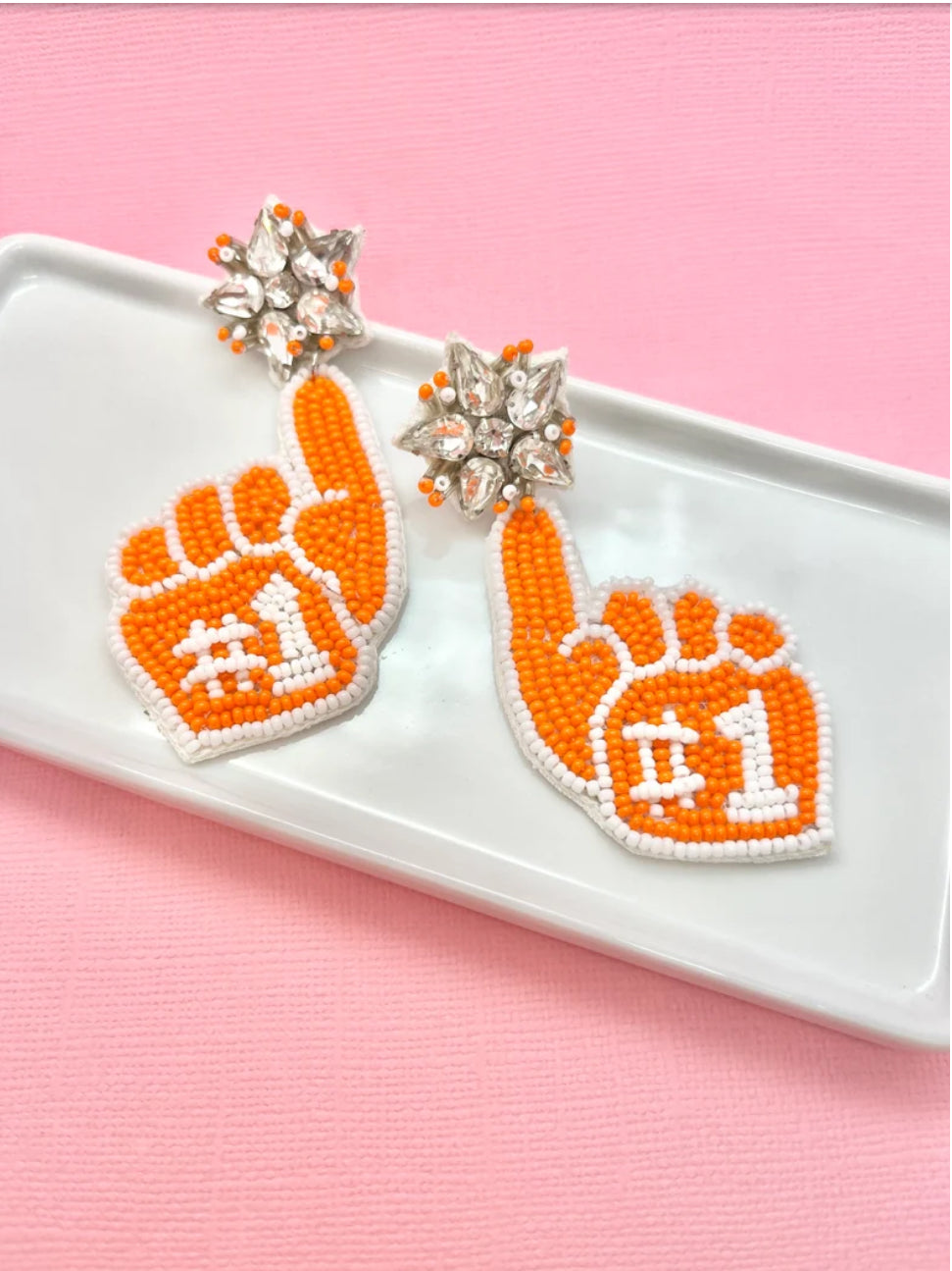 Bright Orange and White Game Day Earrings