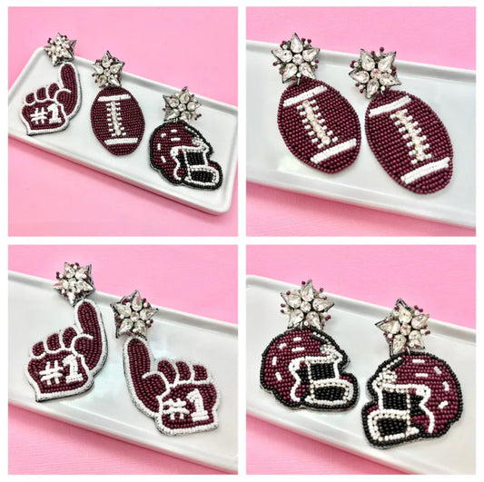 Dark Maroon and White Game Day Earrings