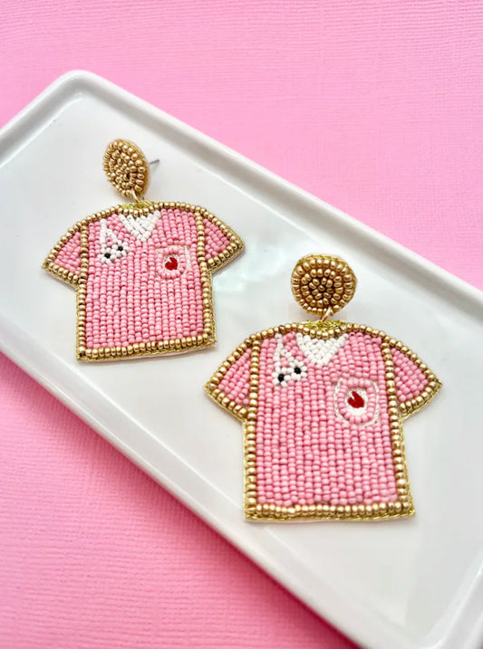 Pink Scrubs Beaded Nurse Earrings