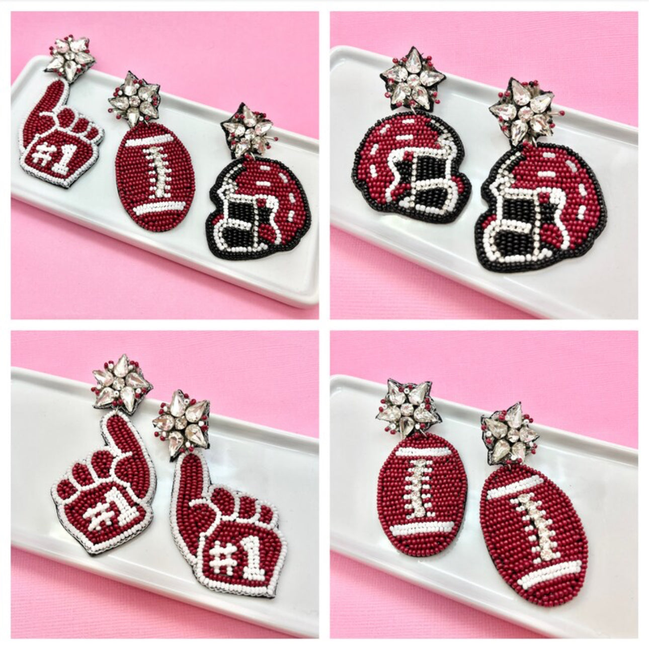 Maroon and White Game Day Earrings