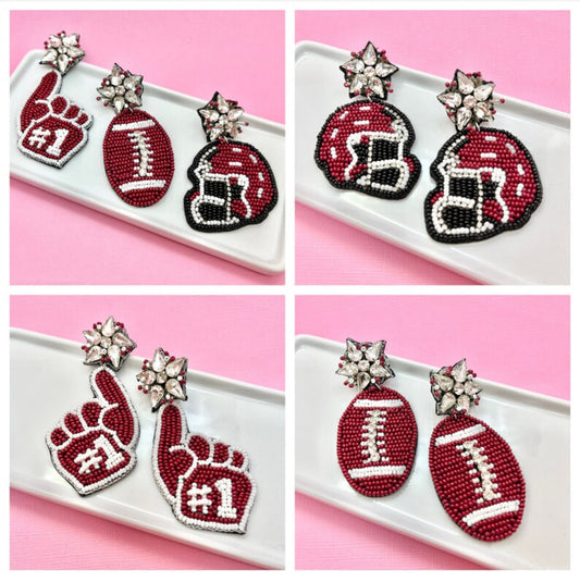 Maroon and White Game Day Earrings