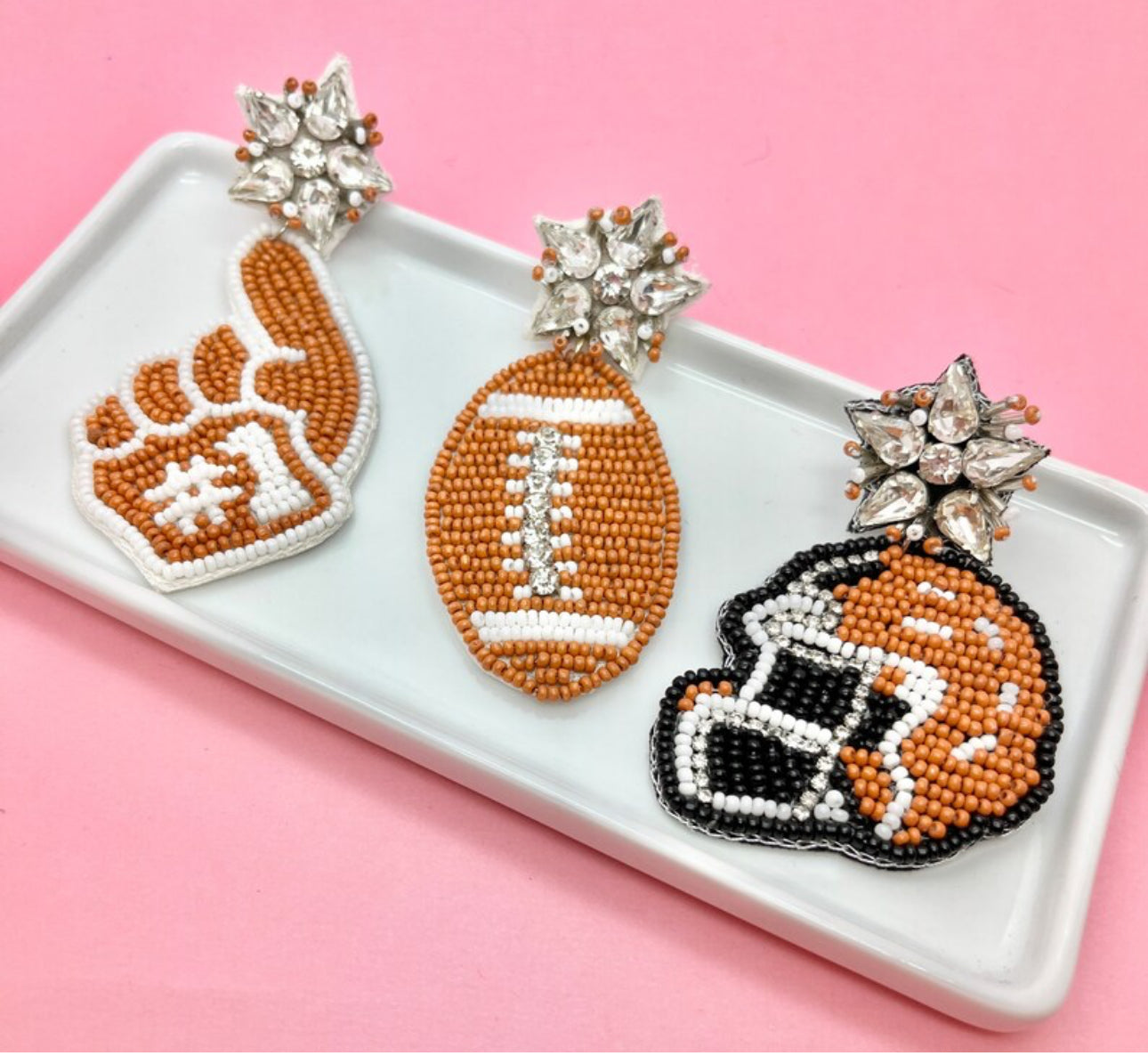 Burnt Orange and White Game Day Earrings