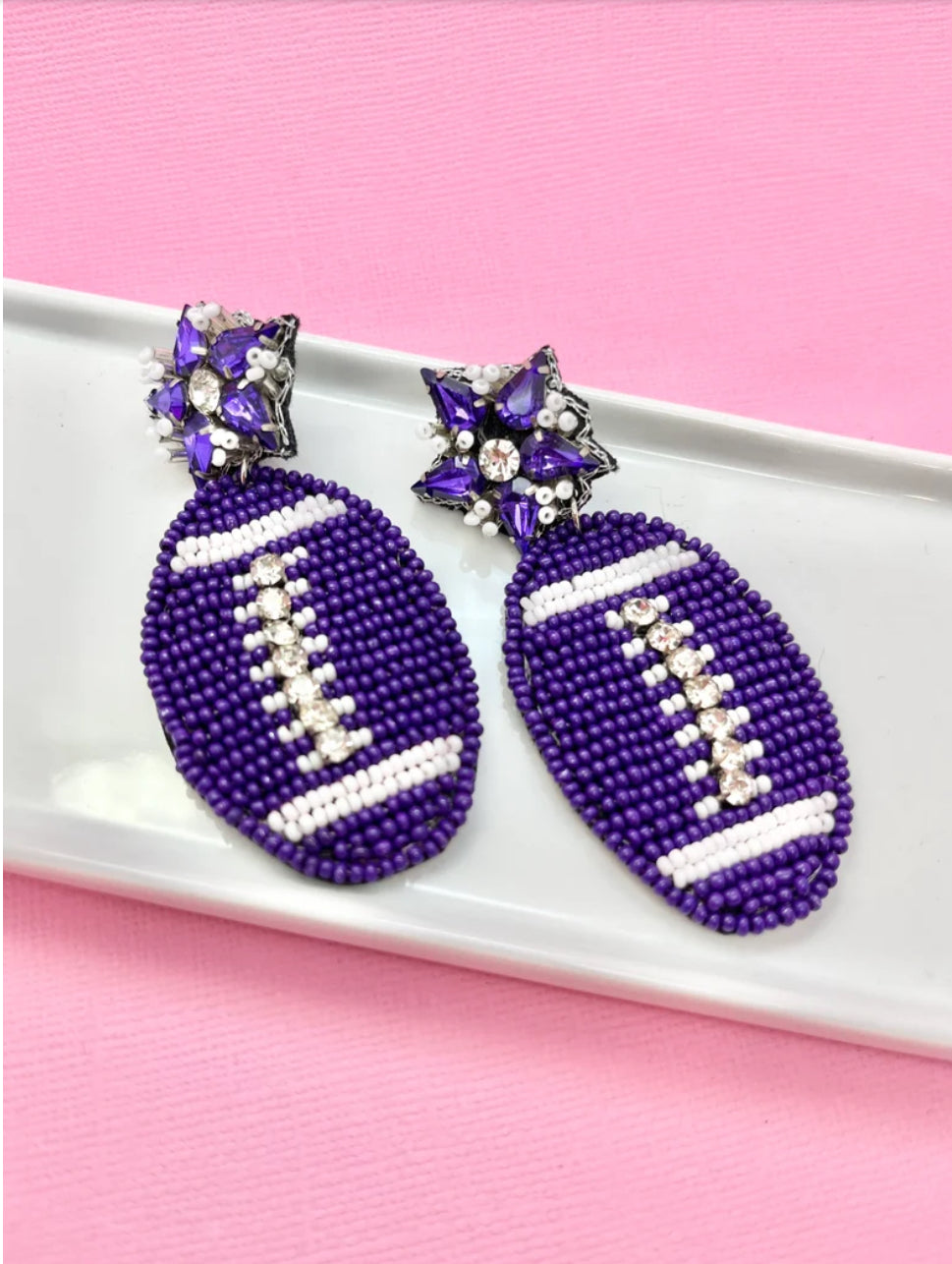 Purple and White Game Day Earrings