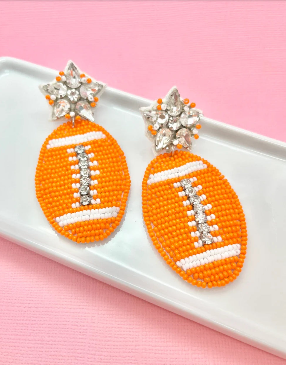 Bright Orange and White Game Day Earrings
