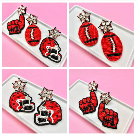 Bright Red and Black Game Day Earrings