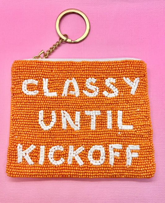 Orange Classy Until Kickoff Beaded Coin Purse Keychain