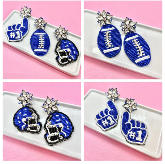 Royal Blue and White Team Color Game Day Earrings
