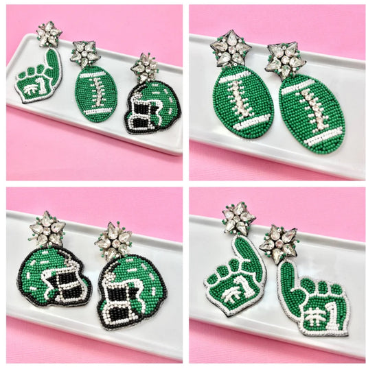 Green and White Game Day Earrings