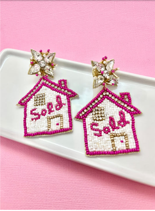 Sold House Pink Real Estate Realtor Earrings