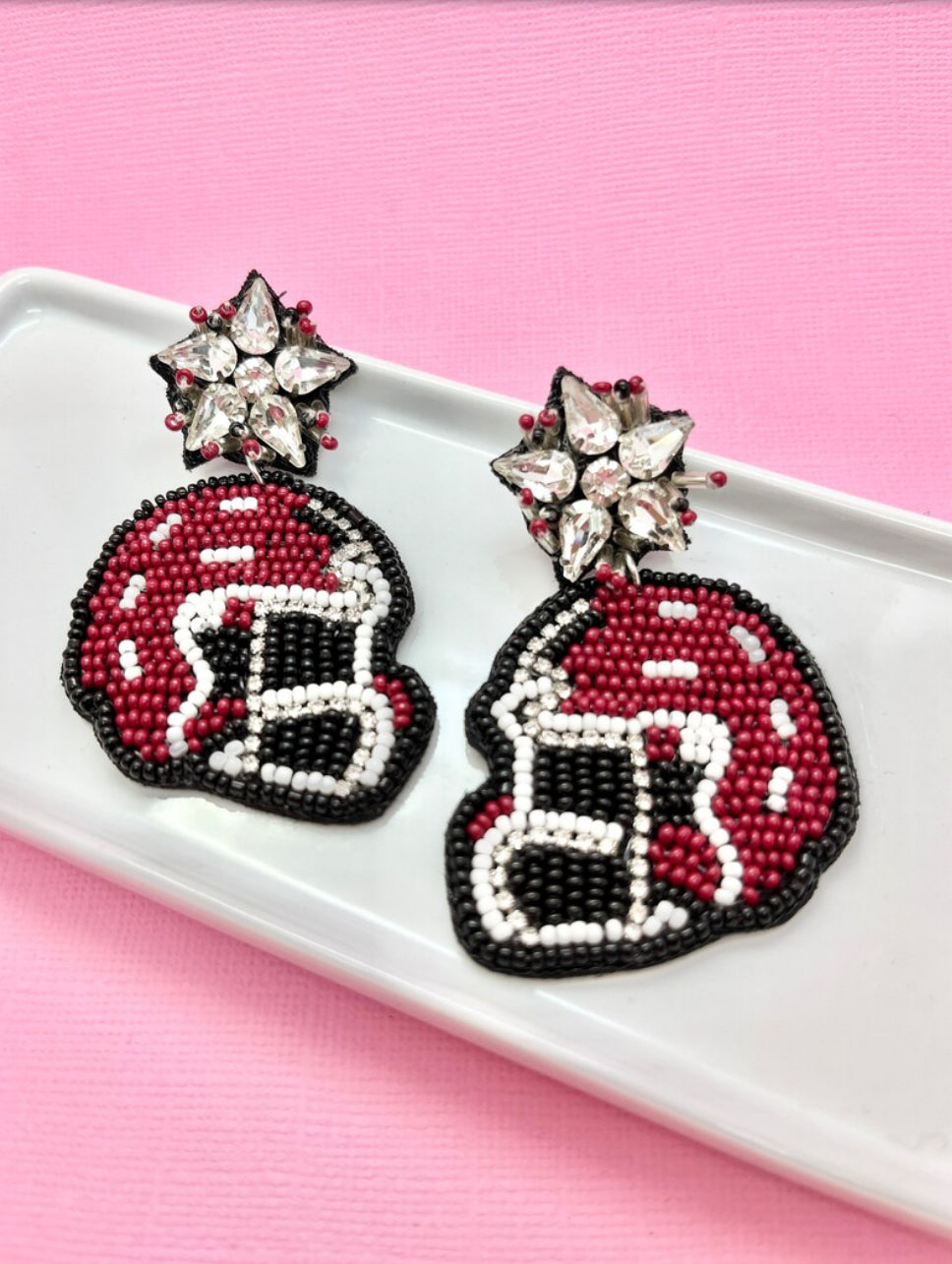 Maroon and White Game Day Earrings