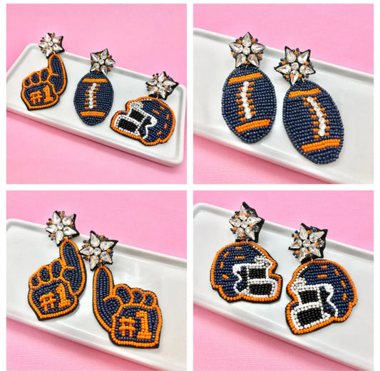 Navy and Orange Game Day Earrings