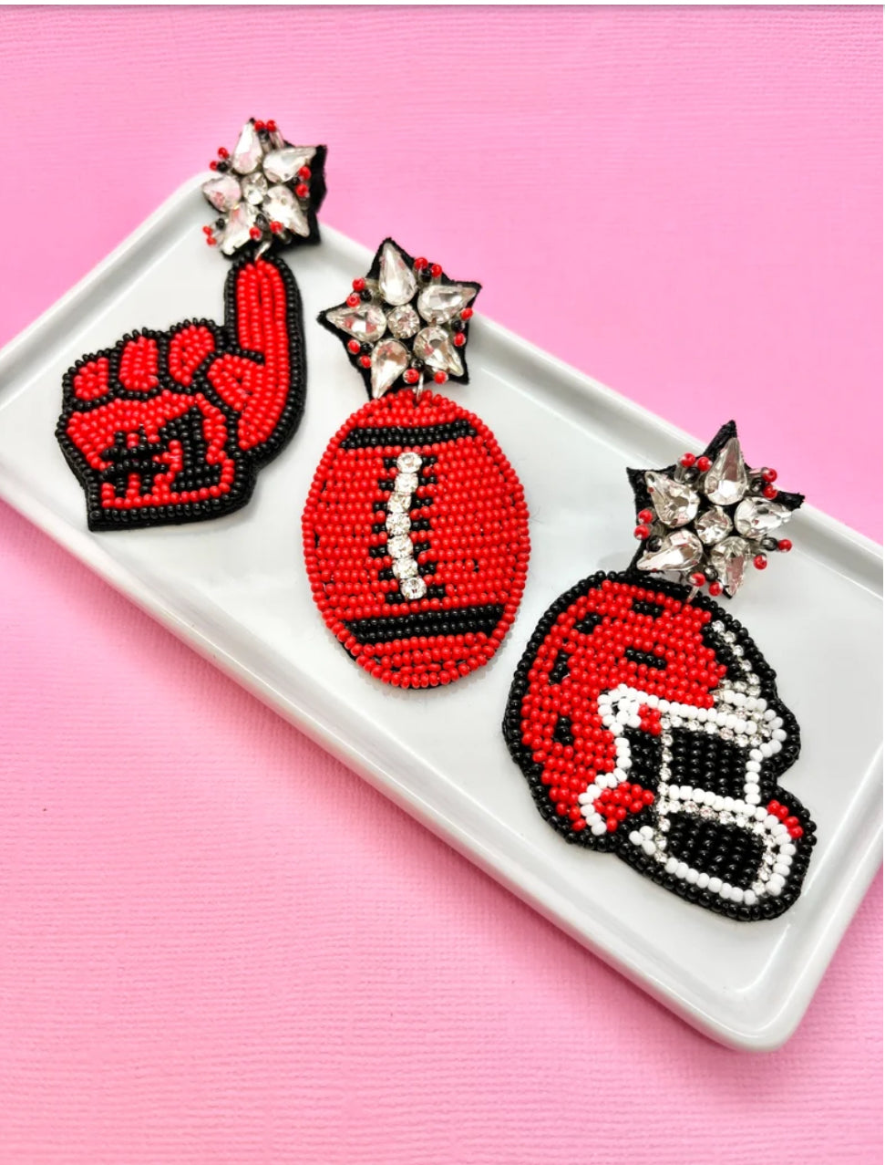 Bright Red and Black Game Day Earrings