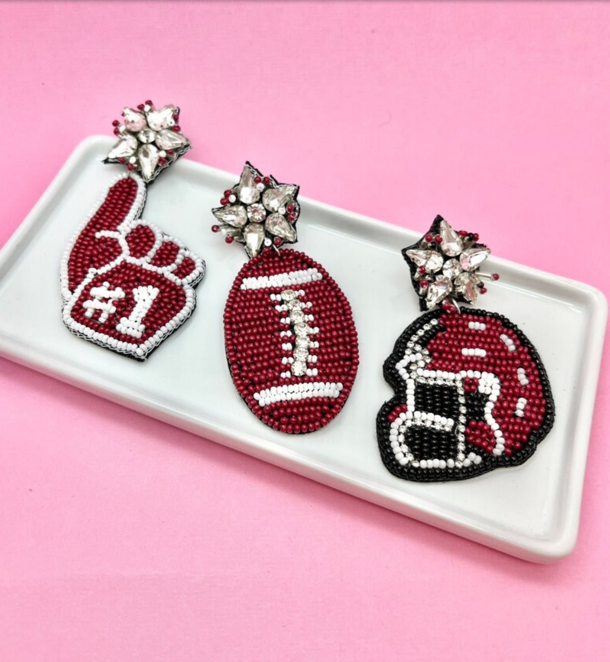 Maroon and White Game Day Earrings