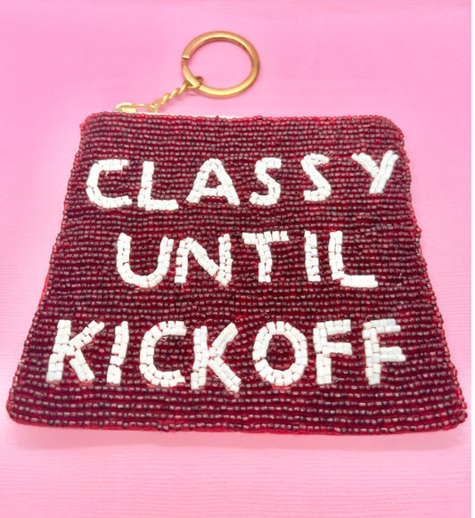 Dark Maroon Classy Until Kickoff Beaded Coin Purse
