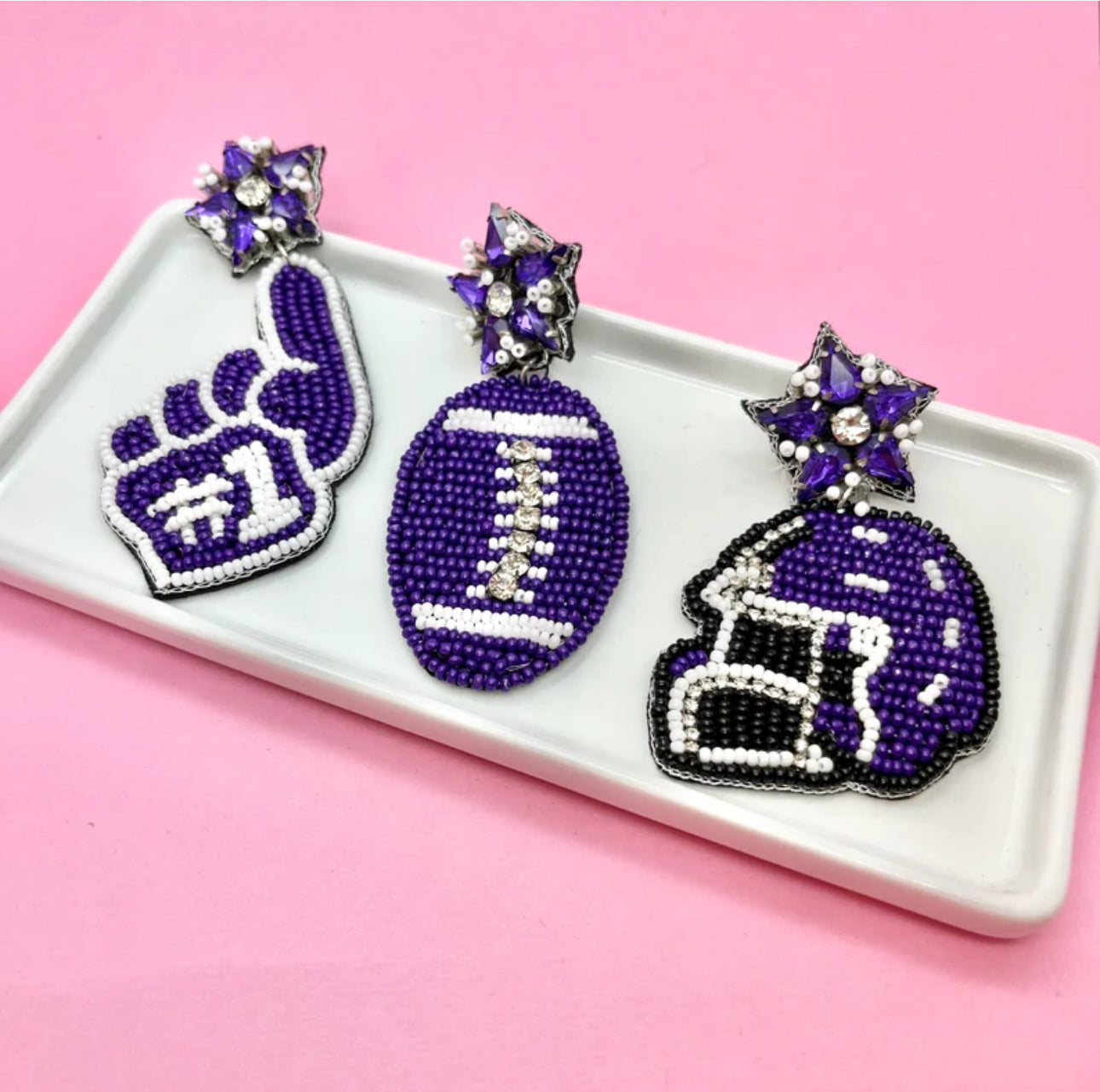 Purple and White Game Day Earrings