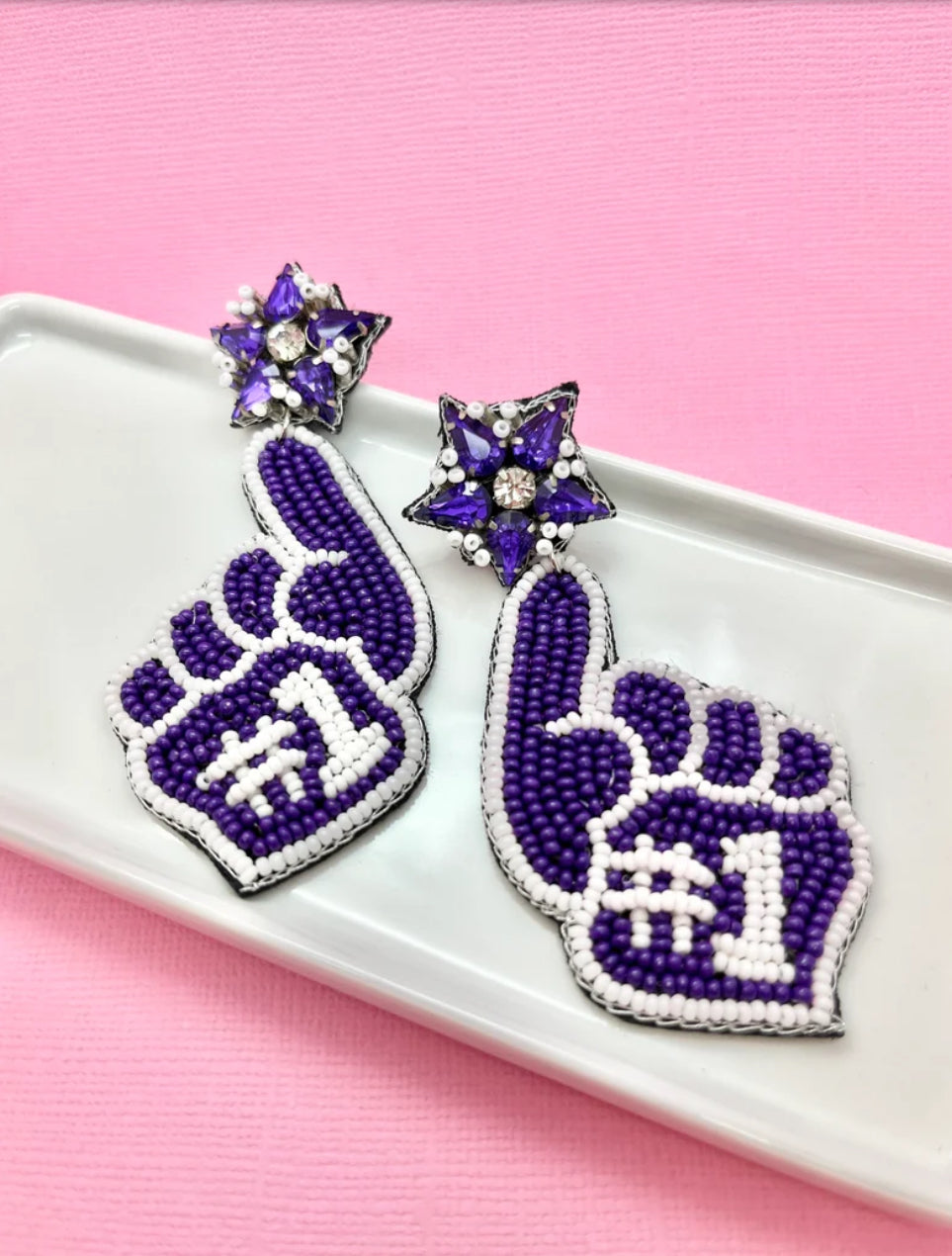 Purple and White Game Day Earrings