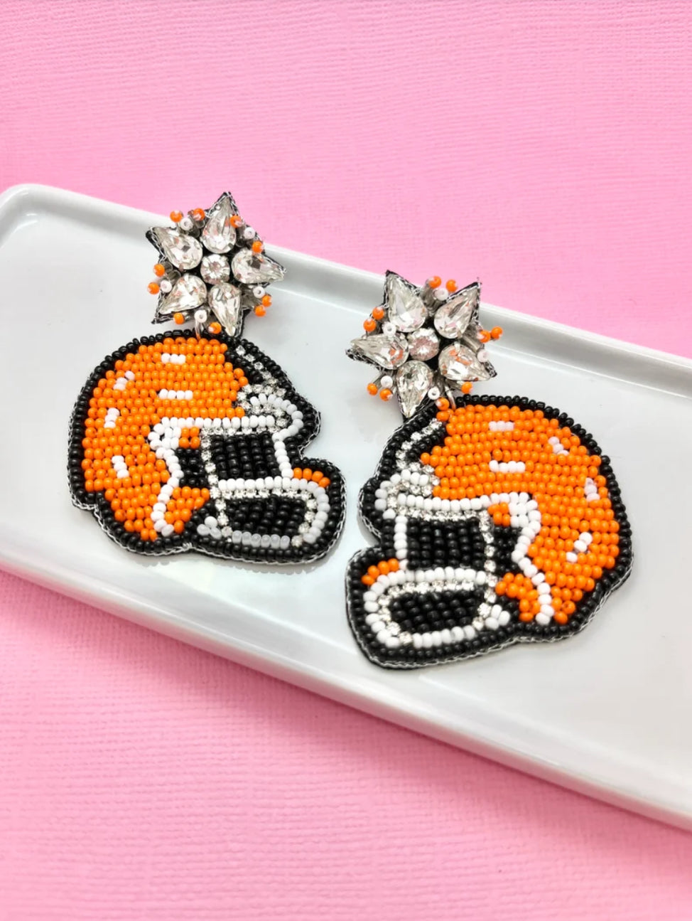 Bright Orange and White Game Day Earrings