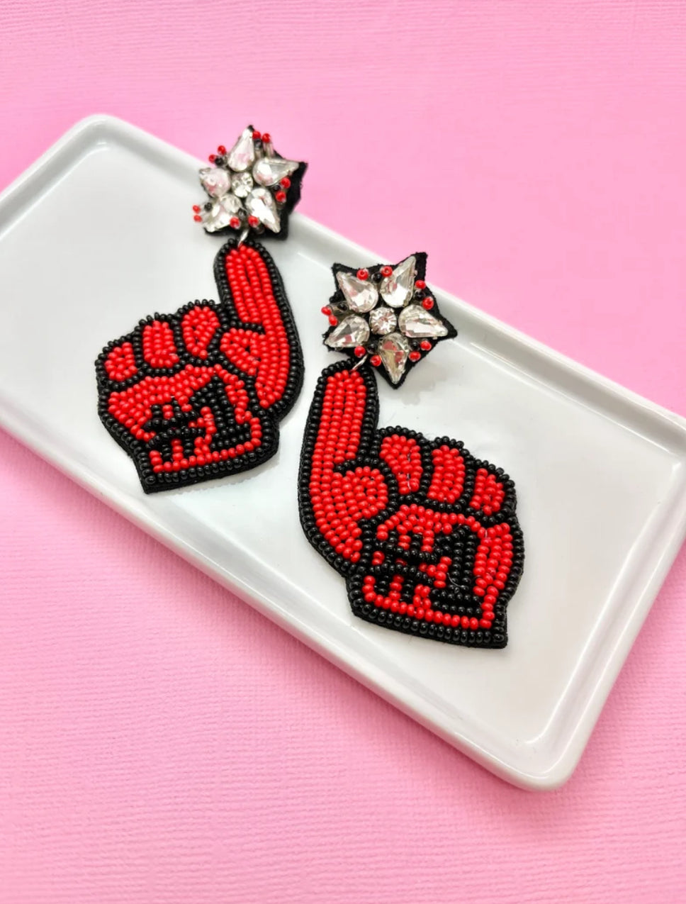 Bright Red and Black Game Day Earrings