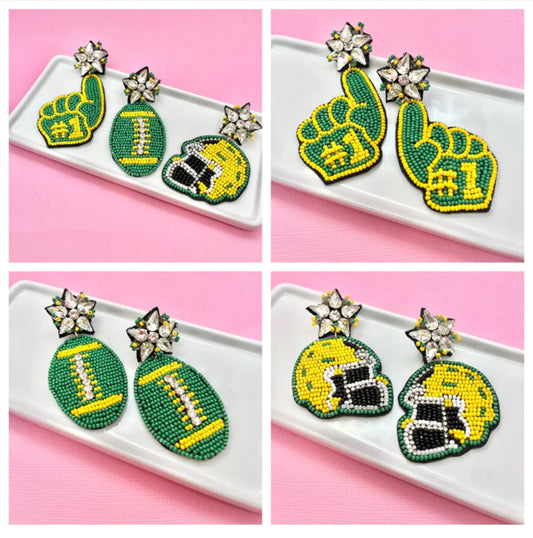 Green and Yellow Game Day Earrings
