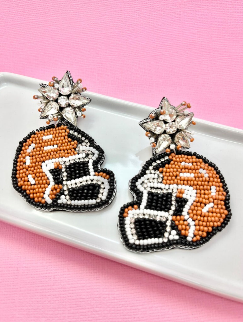 Burnt Orange and White Game Day Earrings