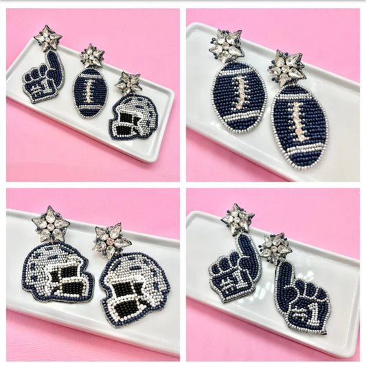 Navy Blue and Silver Game Day Earrings