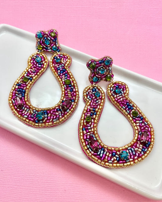 Lucky Horseshoe Beaded Earrings