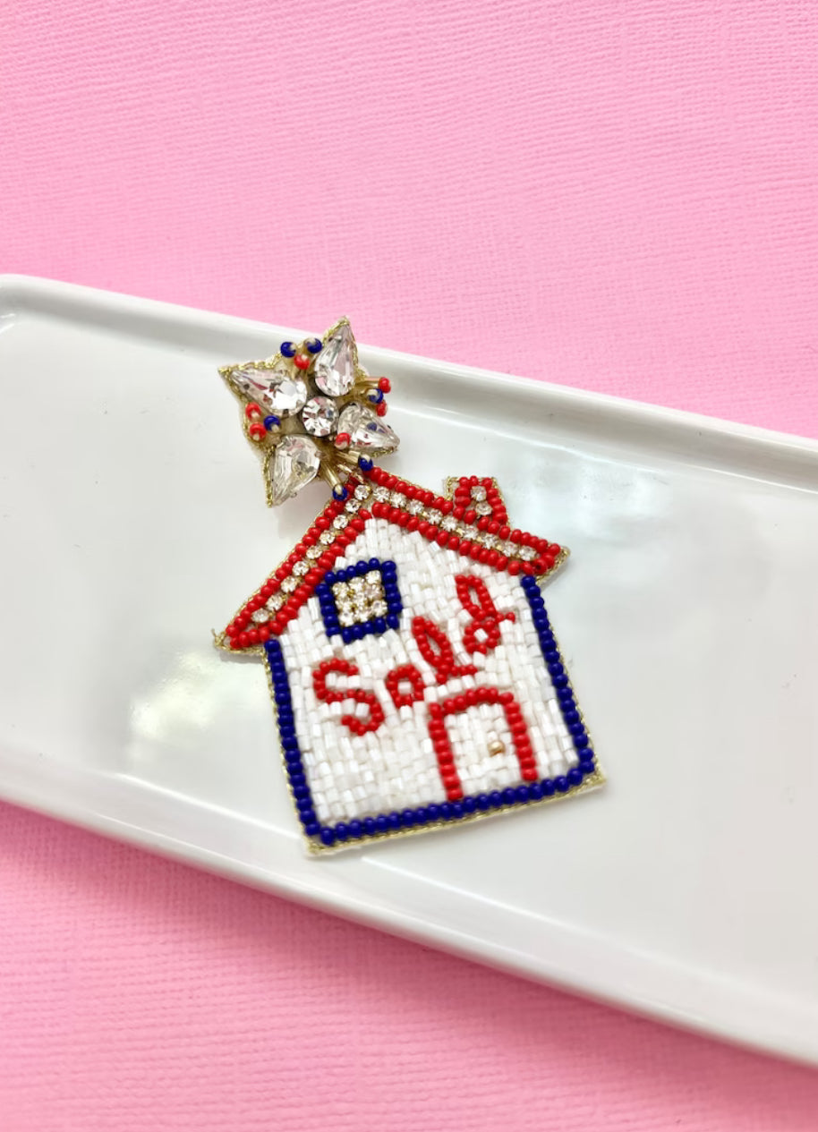 Red and Blue Sold House Real Estate Realtor Earrings