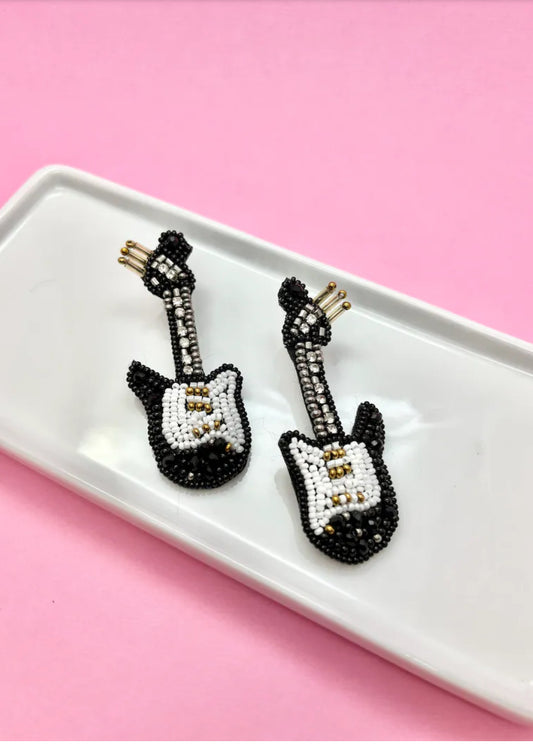 Rock N Roll Beaded Guitar Earrings