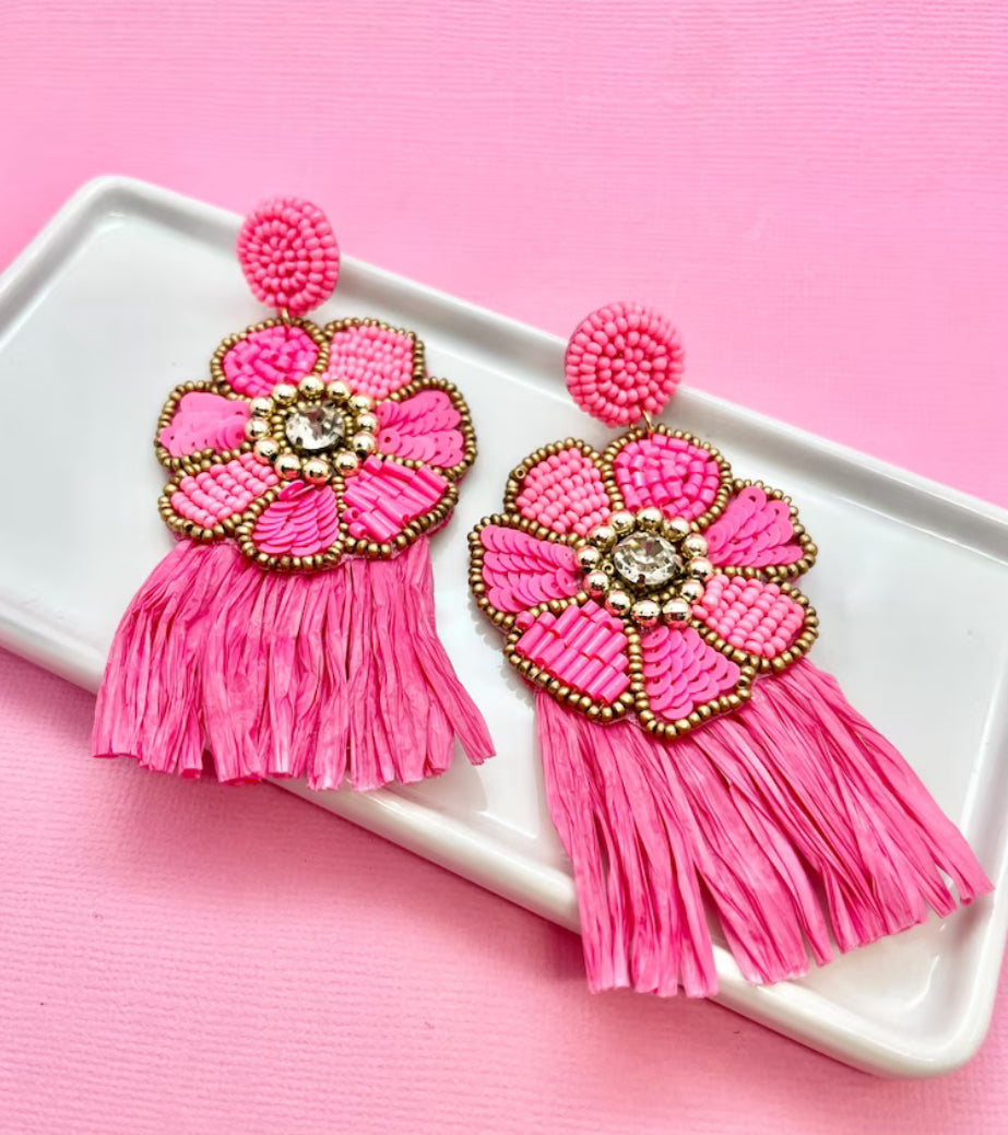 Pink Glitz Flower Earrings