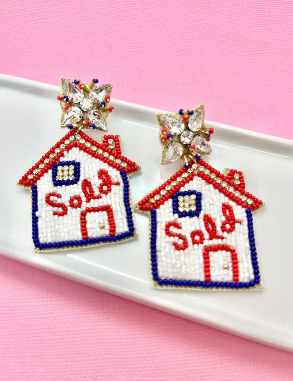 Red and Blue Sold House Real Estate Realtor Earrings