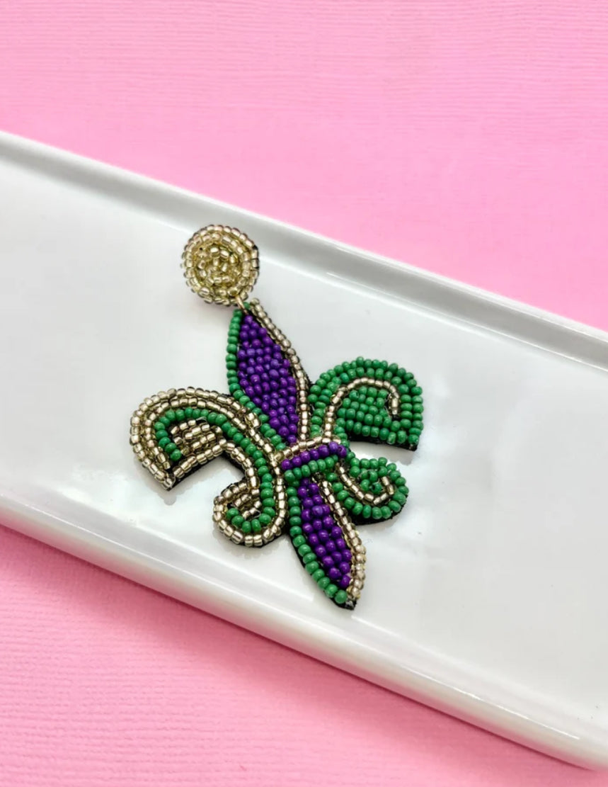 Mardi Gras Fleur de Lis Earring