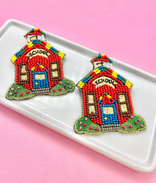 Little Red School House Beaded Earrings