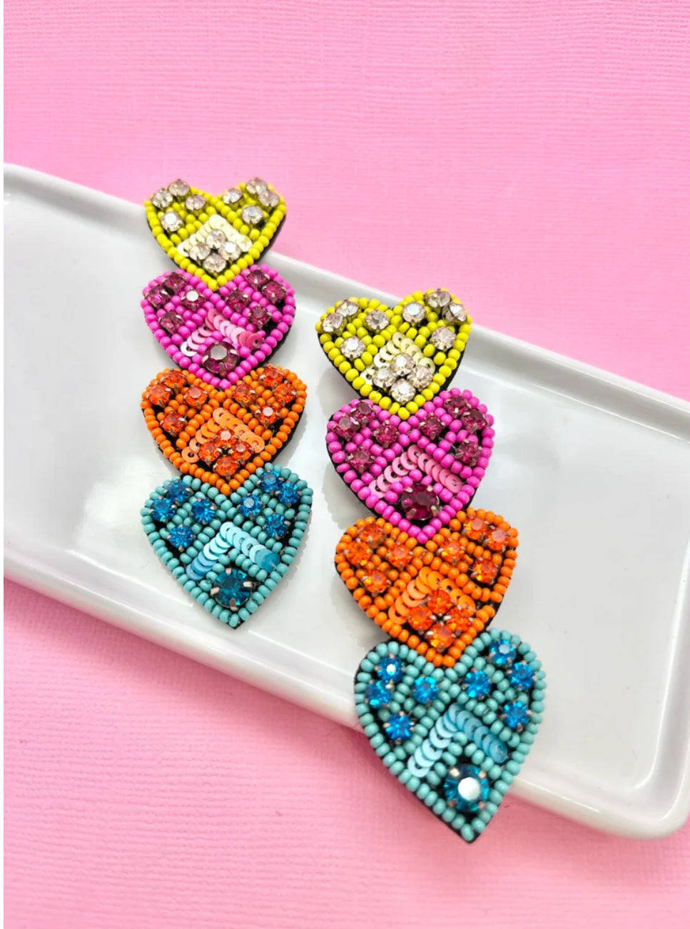 Bright Heart Beaded Earrings