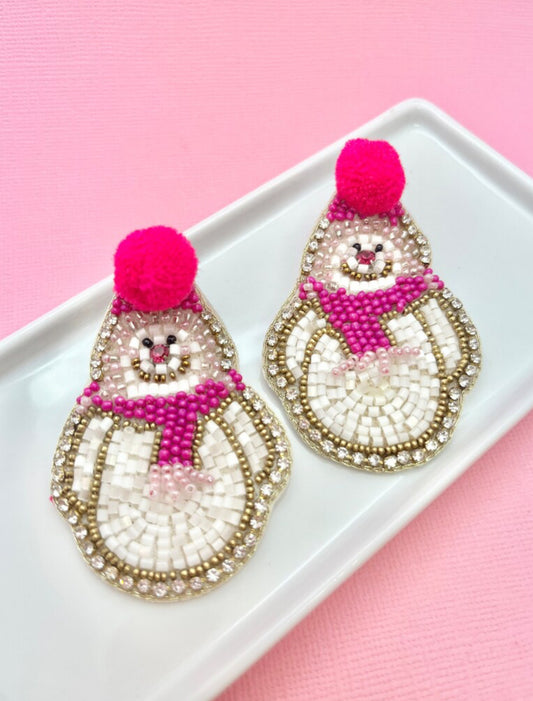 Pink Snowman Earrings