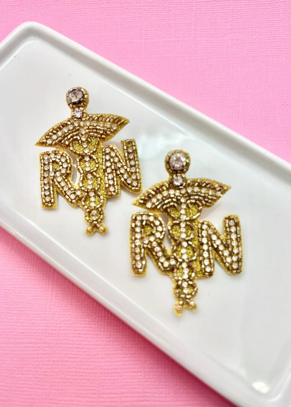 Gold Beaded Nurse Earrings