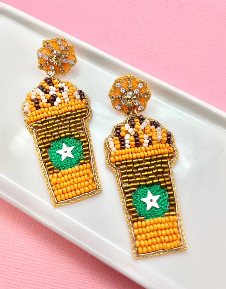 Pumpkin Spice Drink Beaded Thanksgiving Earrings