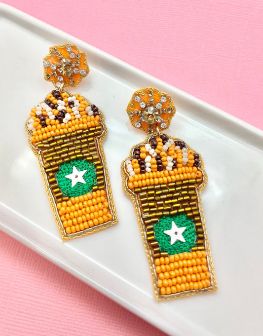 Pumpkin Spice Drink Beaded Thanksgiving Earrings