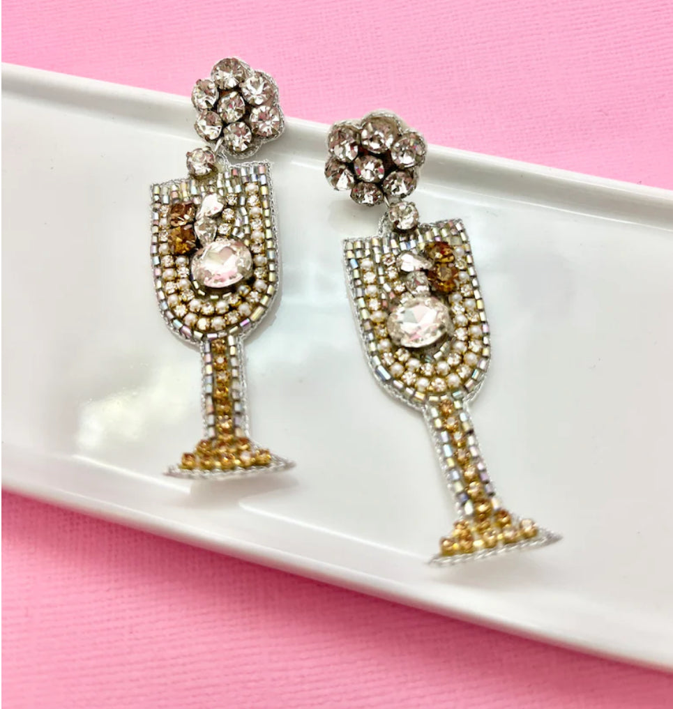 Cheers Champagne Glass Beaded Earrings