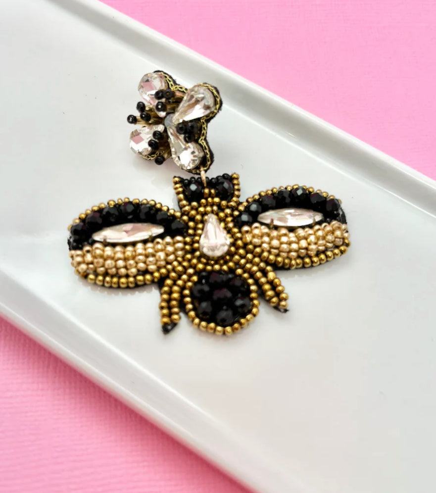 Glitz Designer Bee Beaded Earrings
