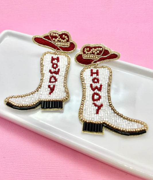 Maroon and White Howdy Cowboy Earrings