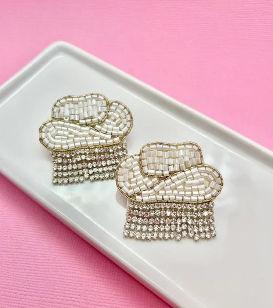 White Glitz Cowgirl Hat Earrings