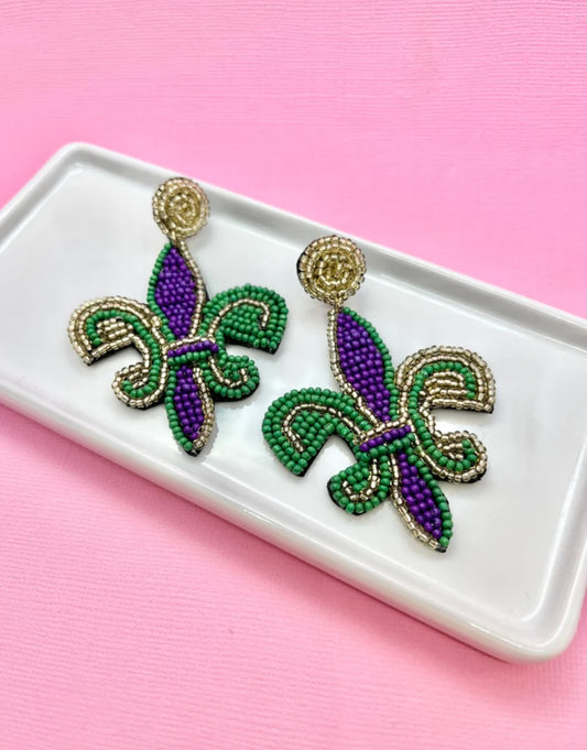 Mardi Gras Fleur de Lis Earring
