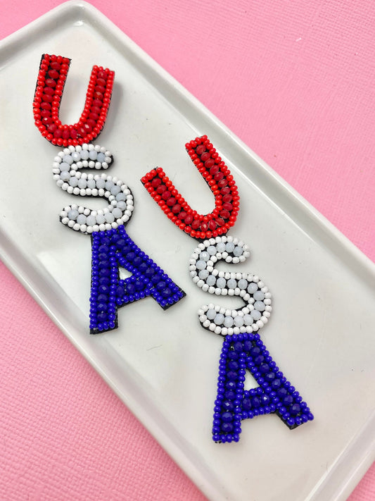 USA Patriotic Beaded Earrings