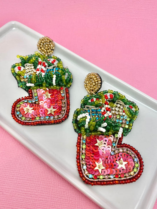 Nice-List Filled Christmas Stocking Earrings