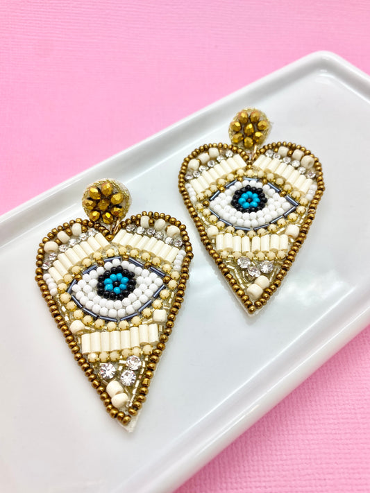 Cream Evil Eye Earring